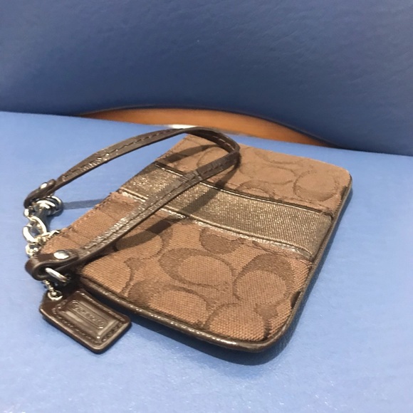Coach brown signature w/leather trim wristlet - Picture 11 of 14